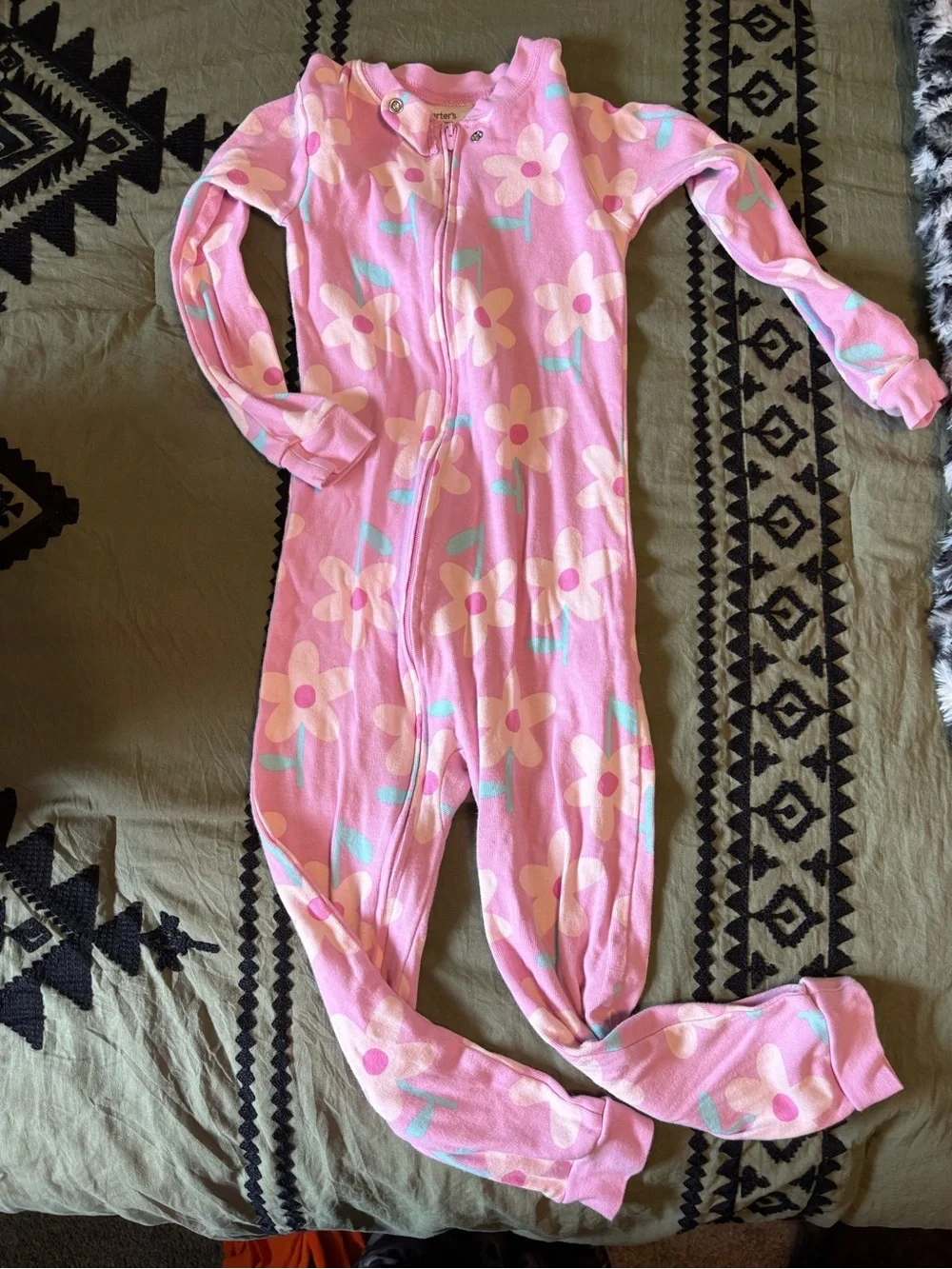 Pink Floral Kids One-Piece Zipper Pajamas